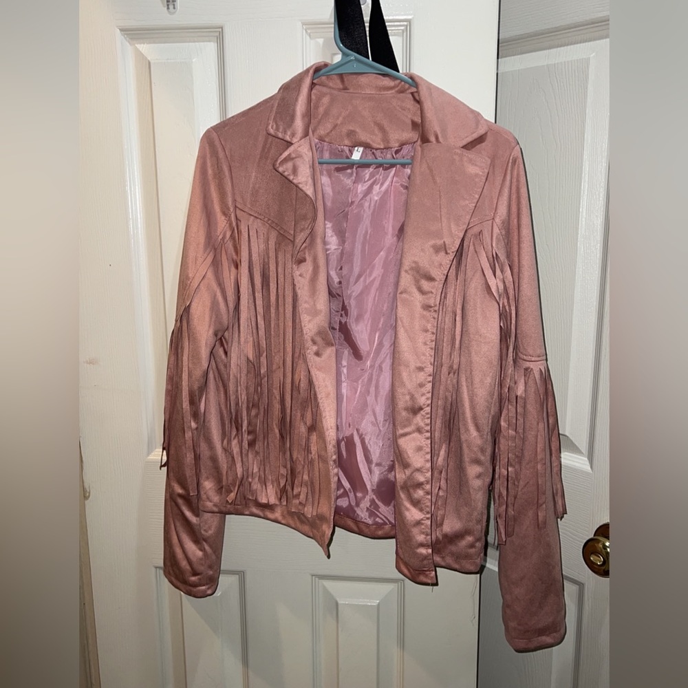 Faux suede fringe jacket